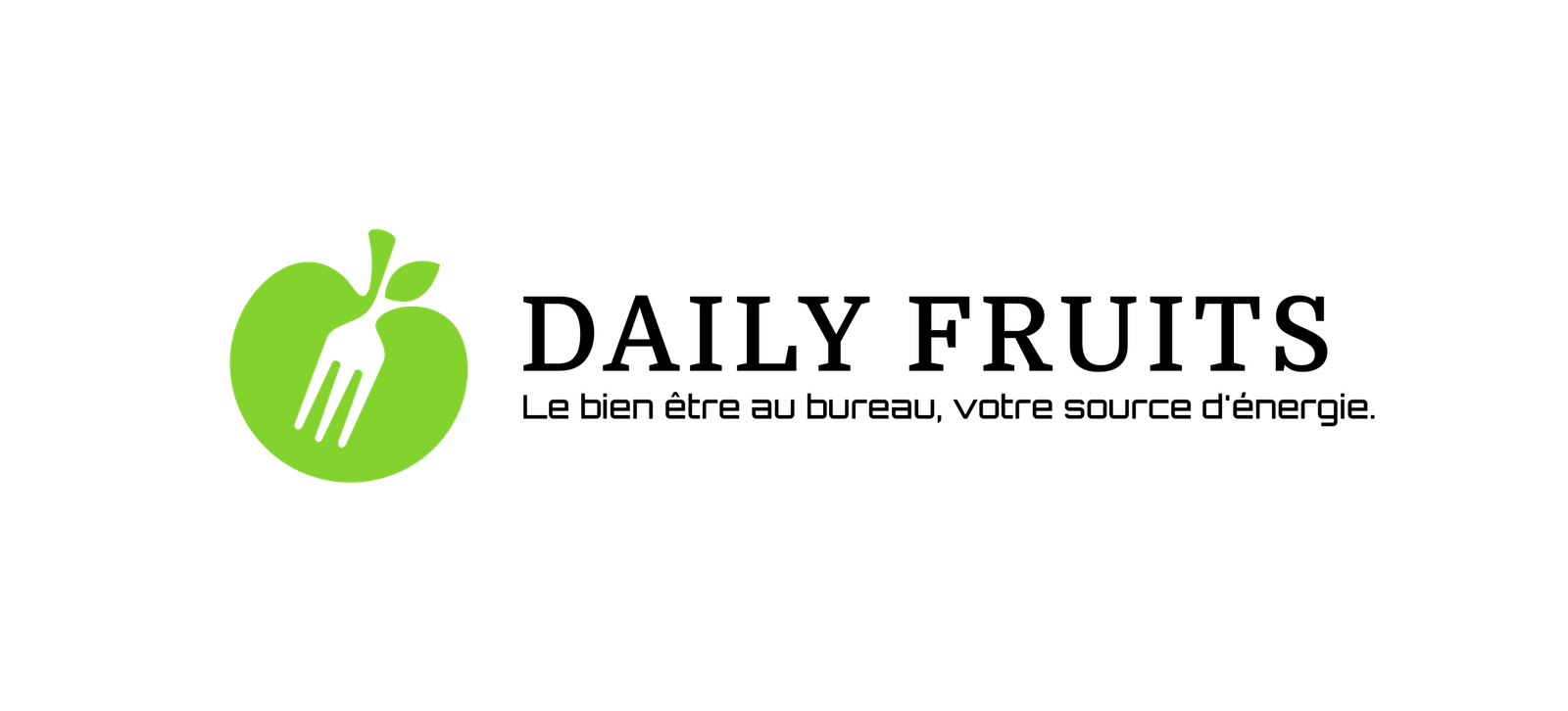 Logo de Daily Fruits représentant une pomme verte avec une fourchette, symbolisant des fruits sains et frais.